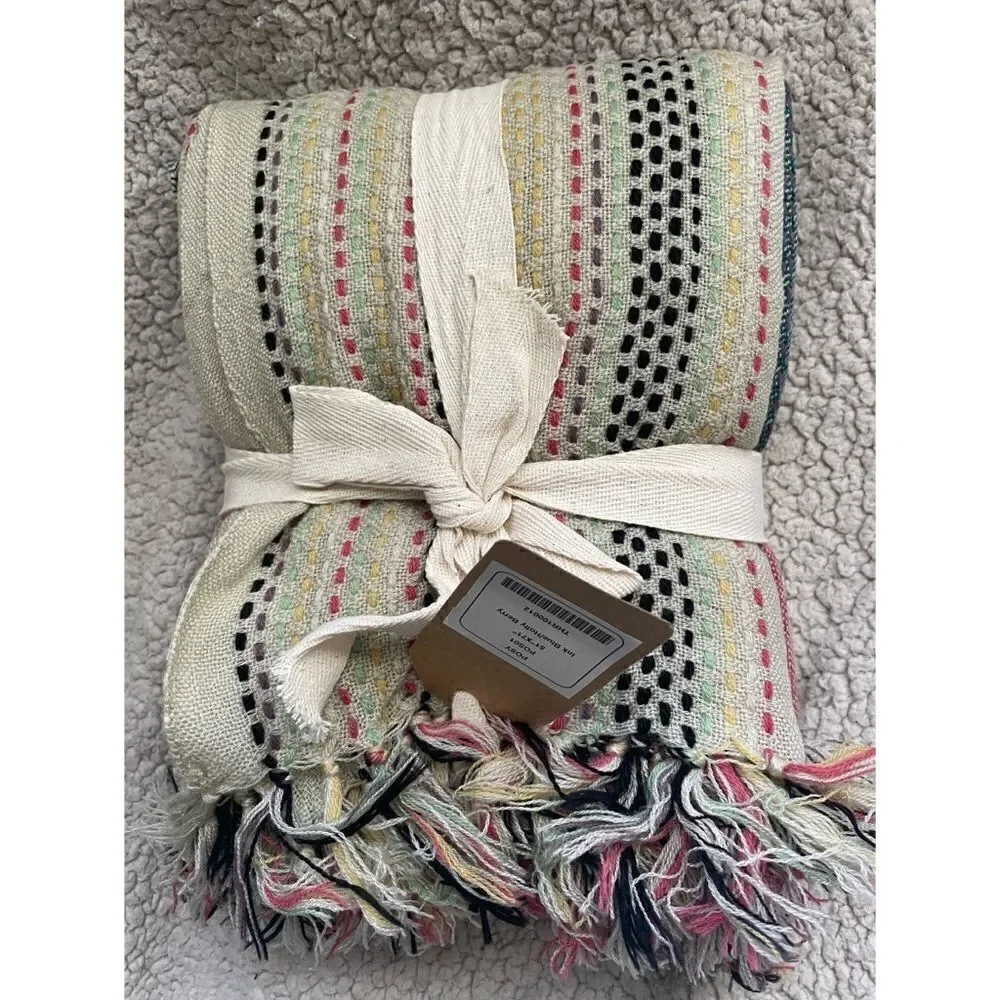 NWT Jaipur Posy Multicolor Acrylic Throw Blanket  51”x 71” Made In India